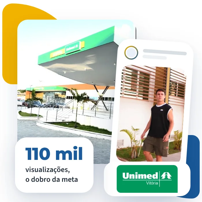 Fachada do Hospital Unimed Vitória Serra e reels do influenciador na unidade
